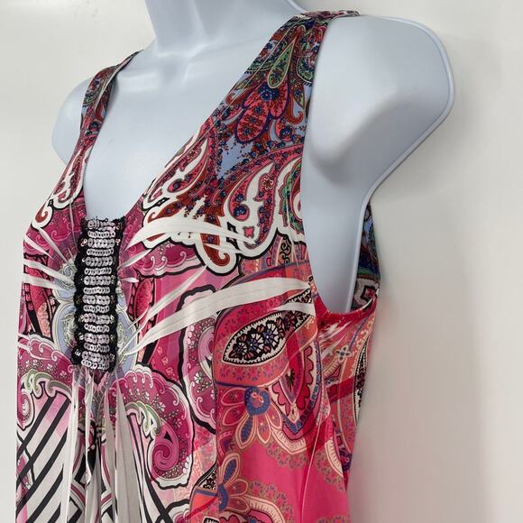 Unity World Y2K Babydoll Top Sz M Boho Fairy Grunge Tunic Pleated Sequin Paisley - Picture 5 of 12